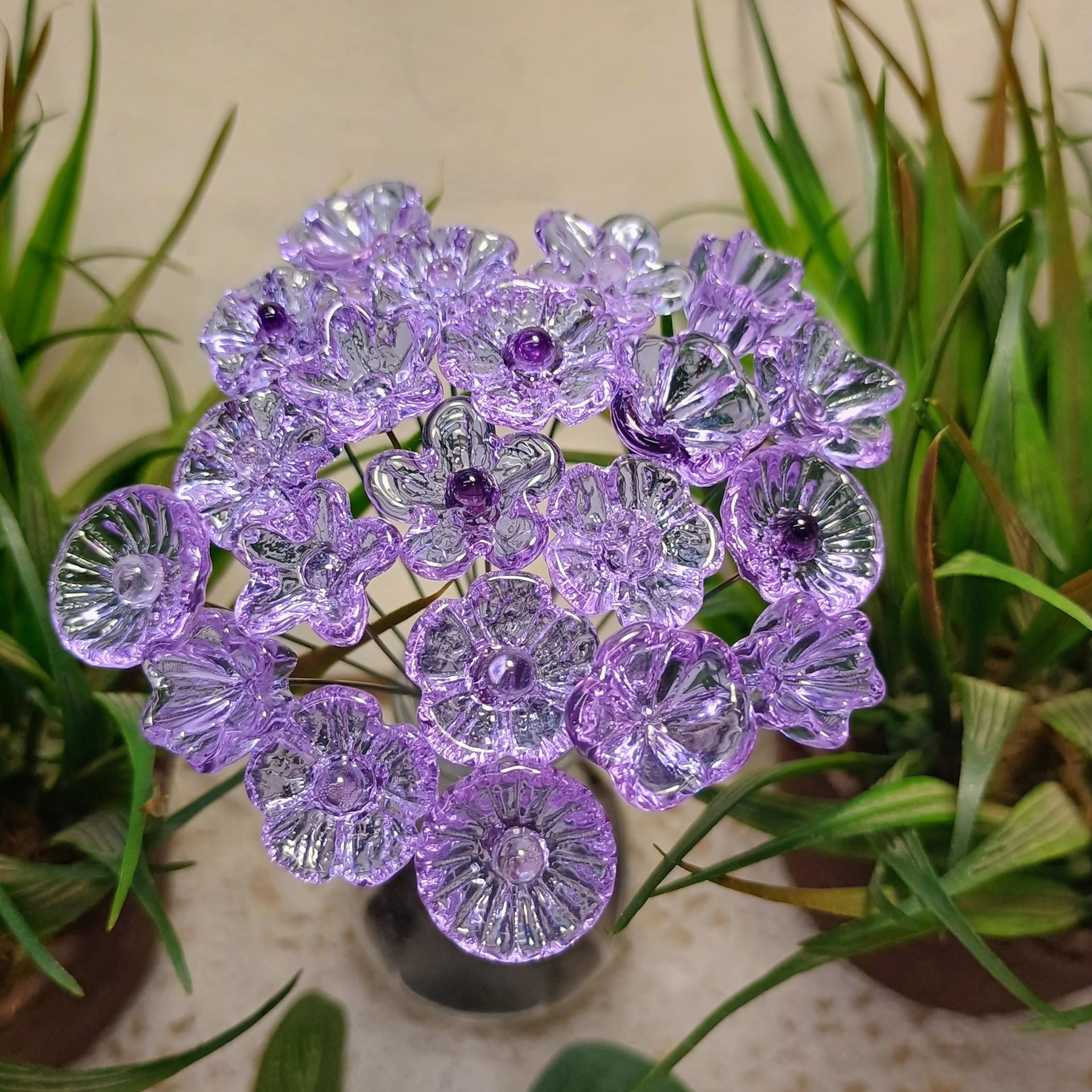 LIGHT LAVENDER glass flowers (June) tiny small mini glass flowers on wire; handcrafted lampwork, jewelry, mixed media, wedding, gift