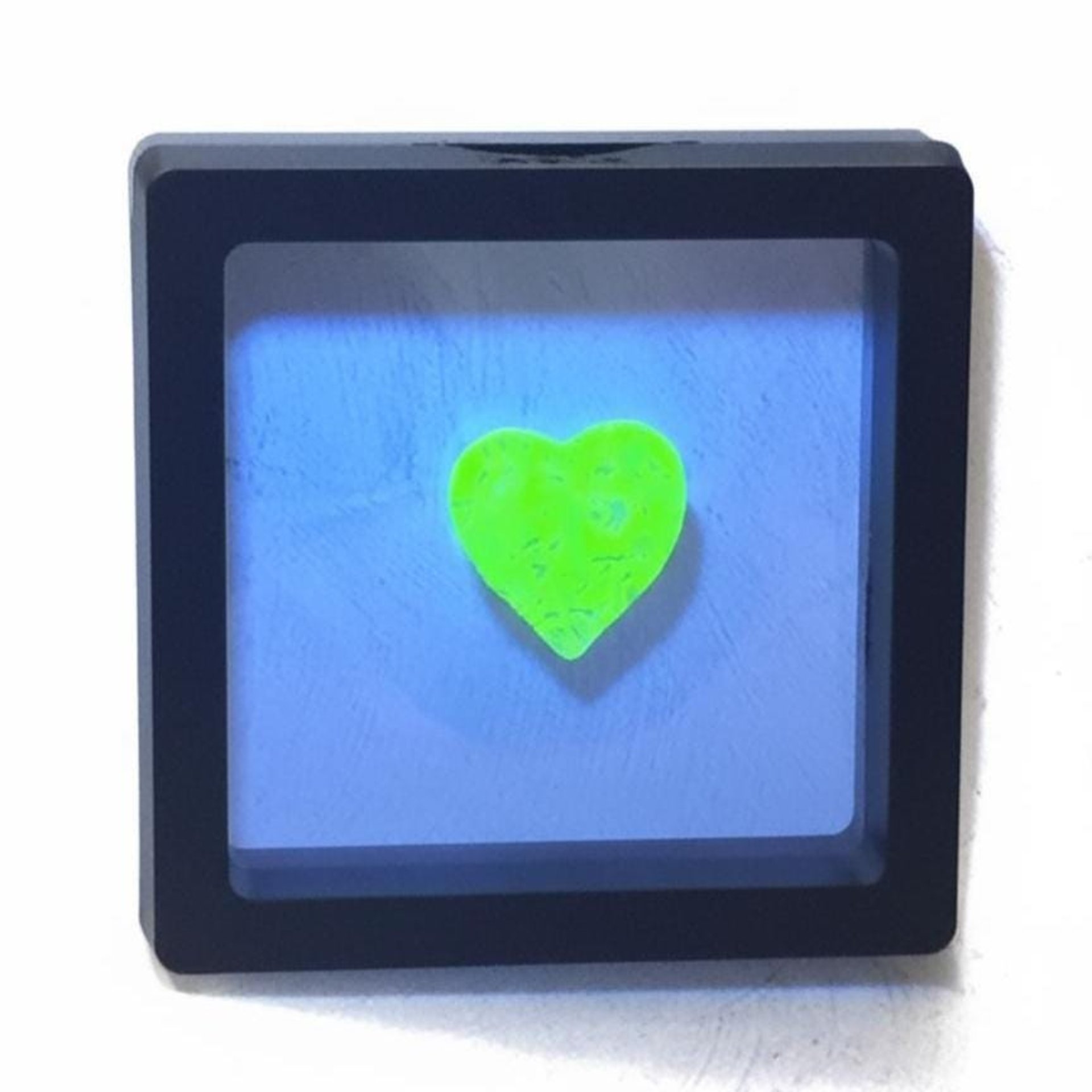 My Heart Glows! Uranium Small Heart  3/4in, vasoline glass with white swirls. lampwork pocket heart, cabachon, wire wrapping, jewelry, curio