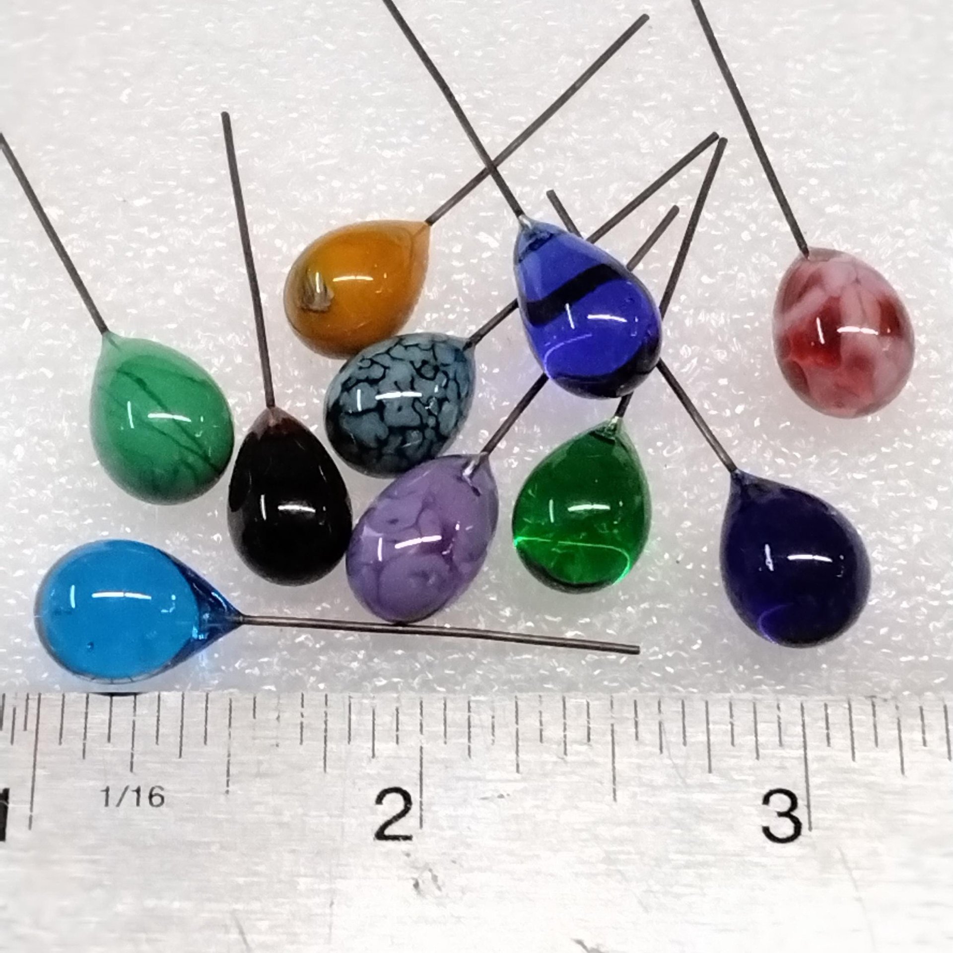 Glass Drop Orb; individually crafted lampwork glass drop orb headpins; glass on wire; jewelry making, bouquet, stitch marker, angel charms