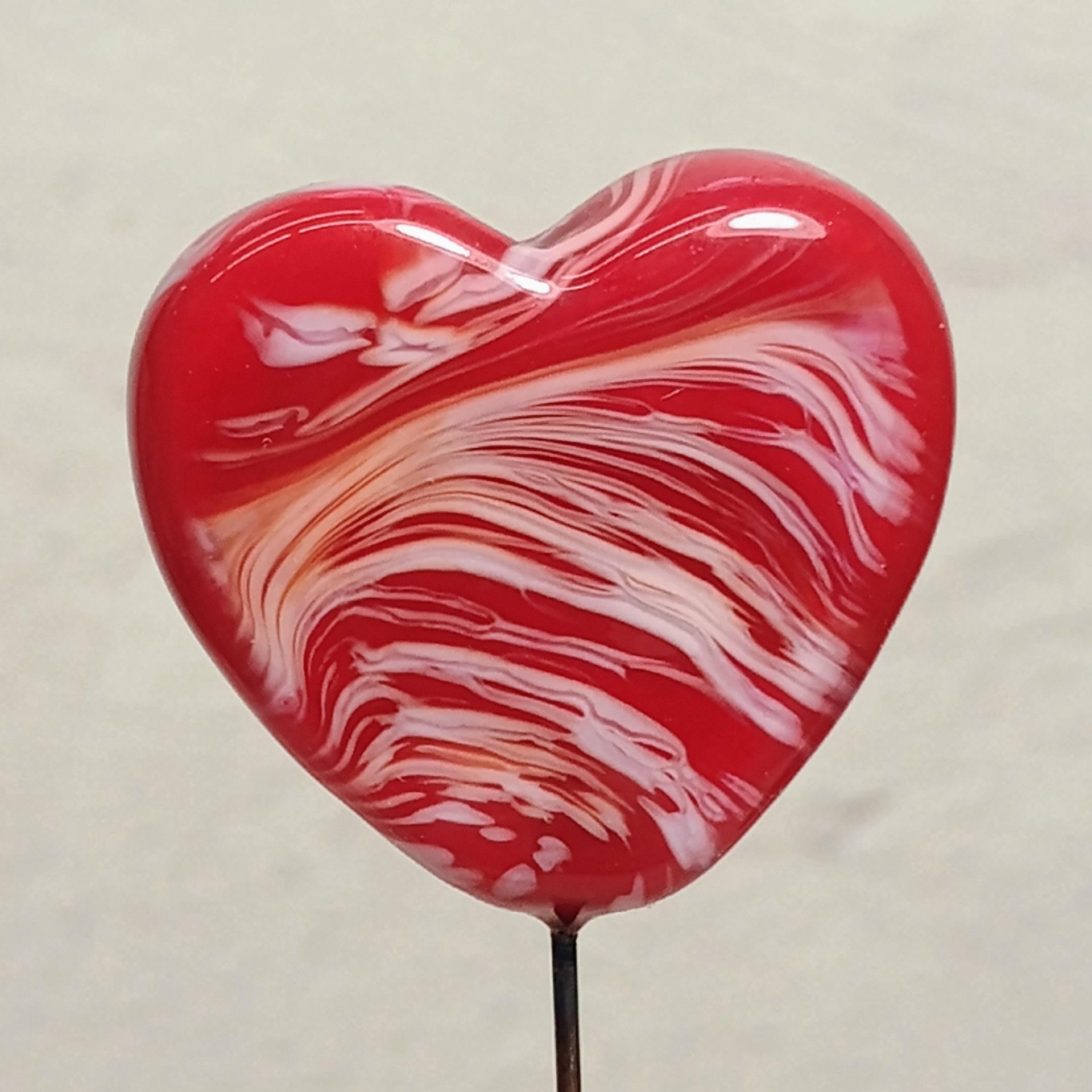 Custom Made Glass Heart Plant Pick for small floral bouquet, 3/4"x5in wire; handcraft lampwork, jewelry, gift, curio, windowsill, small vase