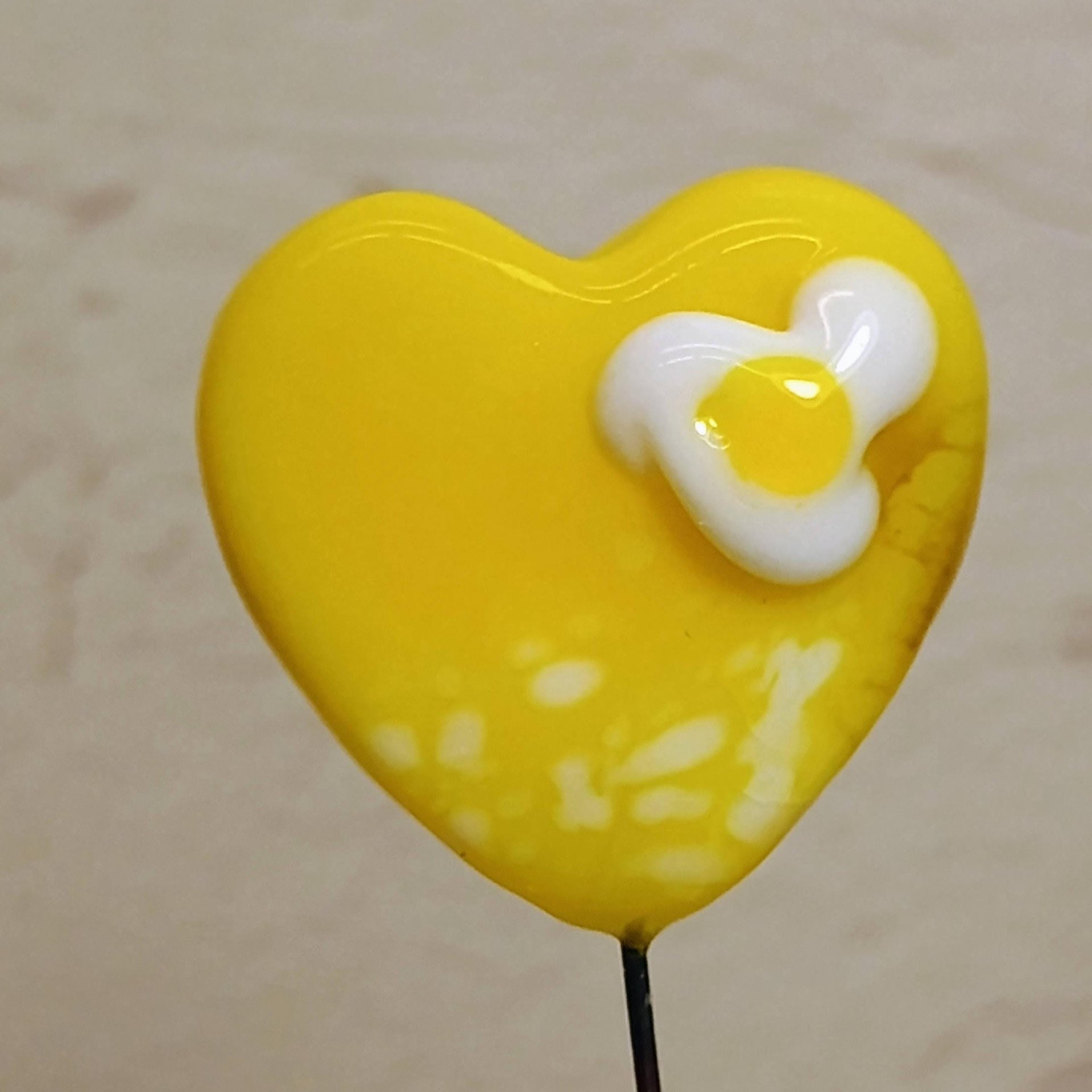 Custom Made Glass Heart Plant Pick for small floral bouquet, 3/4"x5in wire; handcraft lampwork, jewelry, gift, curio, windowsill, small vase