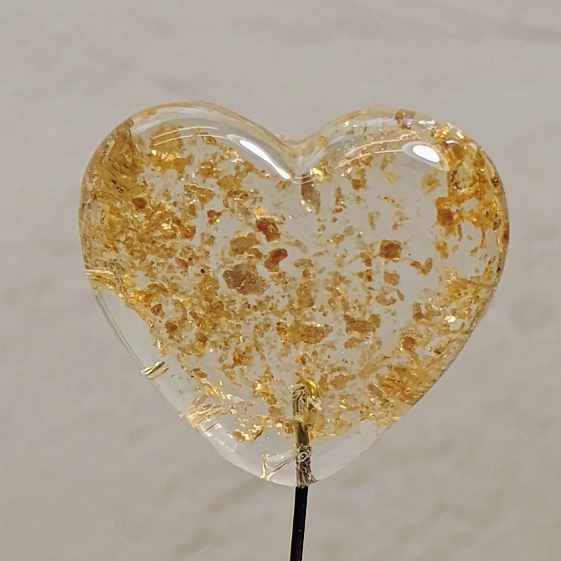 Custom Made Glass Heart Plant Pick for small floral bouquet, 3/4"x5in wire; handcraft lampwork, jewelry, gift, curio, windowsill, small vase