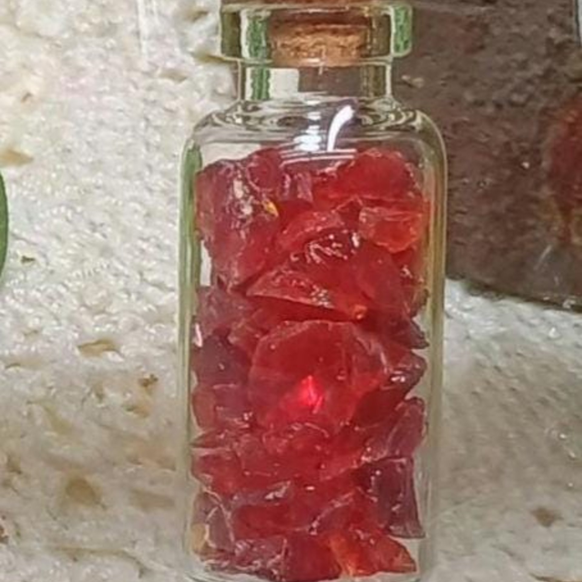 Uranium UV Glass Chips in Larger 1.75" Bottle Jar; Uranium, Green, Blue, Yellow, Amberina; curio, jewelry, mixed media, UV GLOW 365nm 395nm