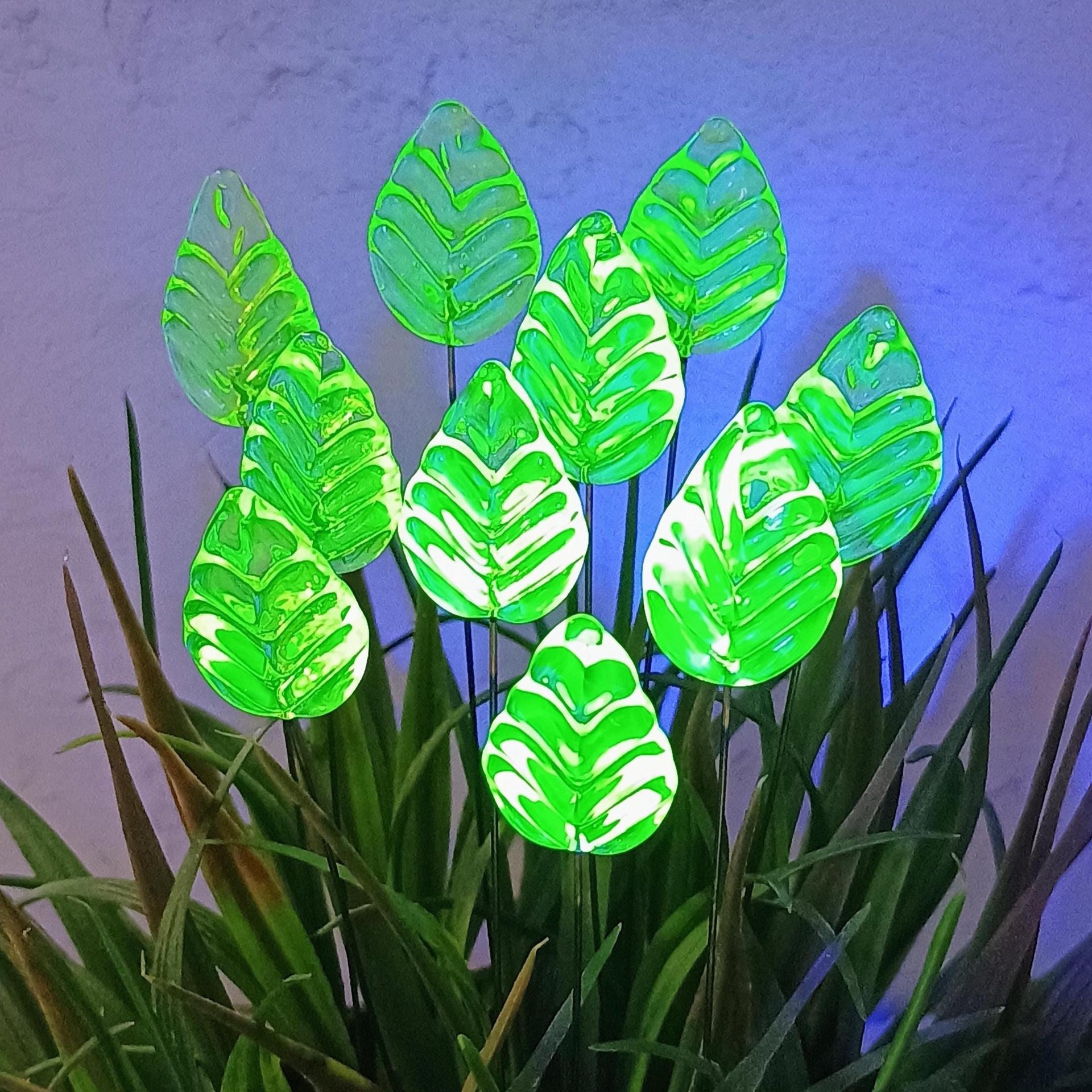 Uranium Leaf Flat - Glass Leaf Headpins, glass flat leaf shape on wire; handcrafted lampwork for flower bouquet, jewelry, mixed media, curio