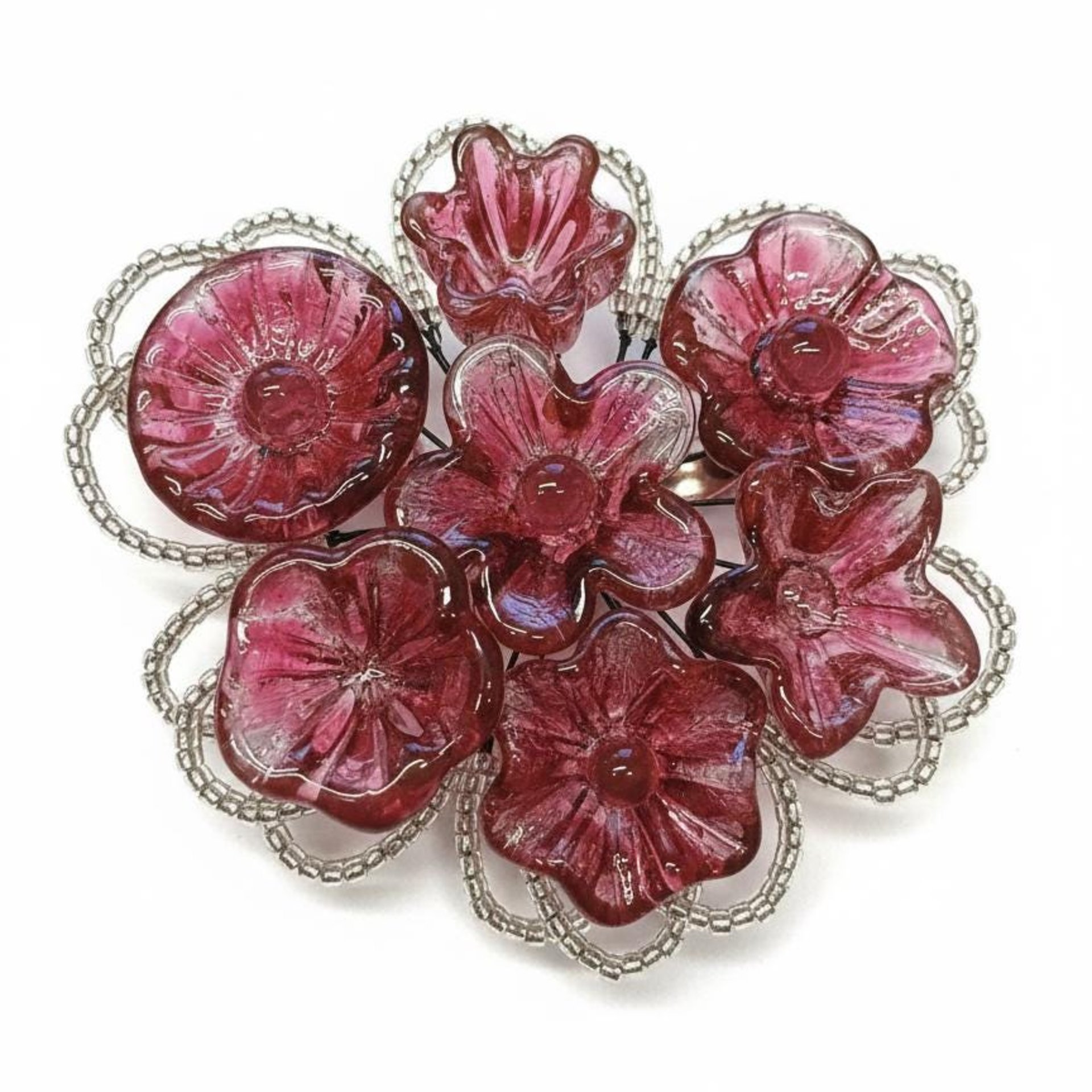 Variegated Cranberry glass flower on wire headpins; tiny small mini glass flowers  handmade lampwork, jewelry, bouquets, gifts, mixed media