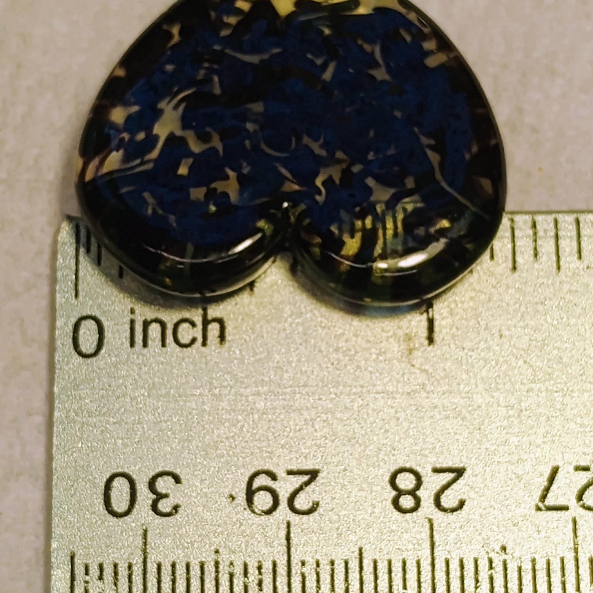 Uranium Vaseline Glass Heart Black Swirl;  Large Heart 1.25" (30mm)  glass with black swirls; plant pick gift pocket heart, curio, wirewrap