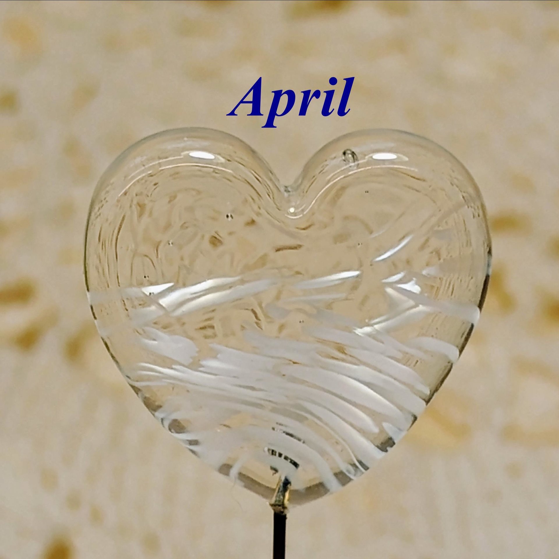 Birthstone Glass Heart Plant Pick for small floral bouquet, 3/4"x5in wire; handcrafted lampwork, gift, curio, windowsill, small vase