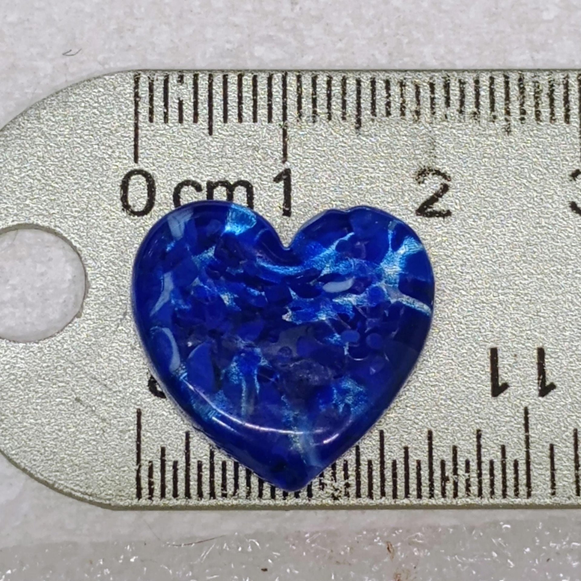 Glass Heart Plant Pick, Dark Blue Mix on clear 5in wire. Use for floral bouquet, wedding, cake decor, plants, jewelry, gifts; handmade 3/4in