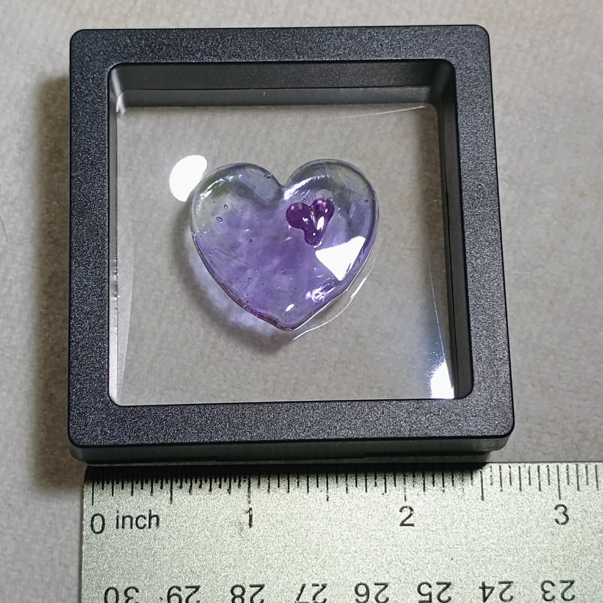 Wispy Uranium Lavender Heart UV Glow! Uranium Large Heart 1.25" (30mm) lavender with uranium swirls; pocket heart, perfect Valentine's gift