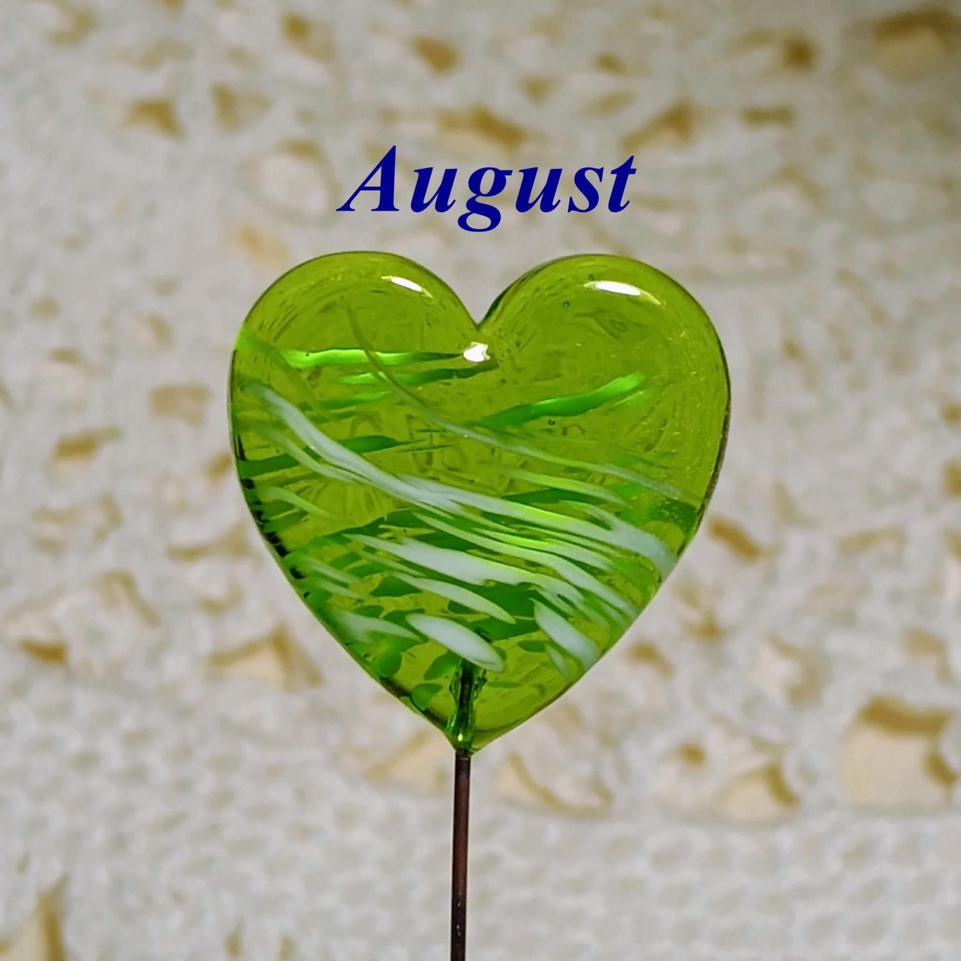 Birthstone Glass Heart Plant Pick for small floral bouquet, 3/4"x5in wire; handcrafted lampwork, gift, curio, windowsill, small vase