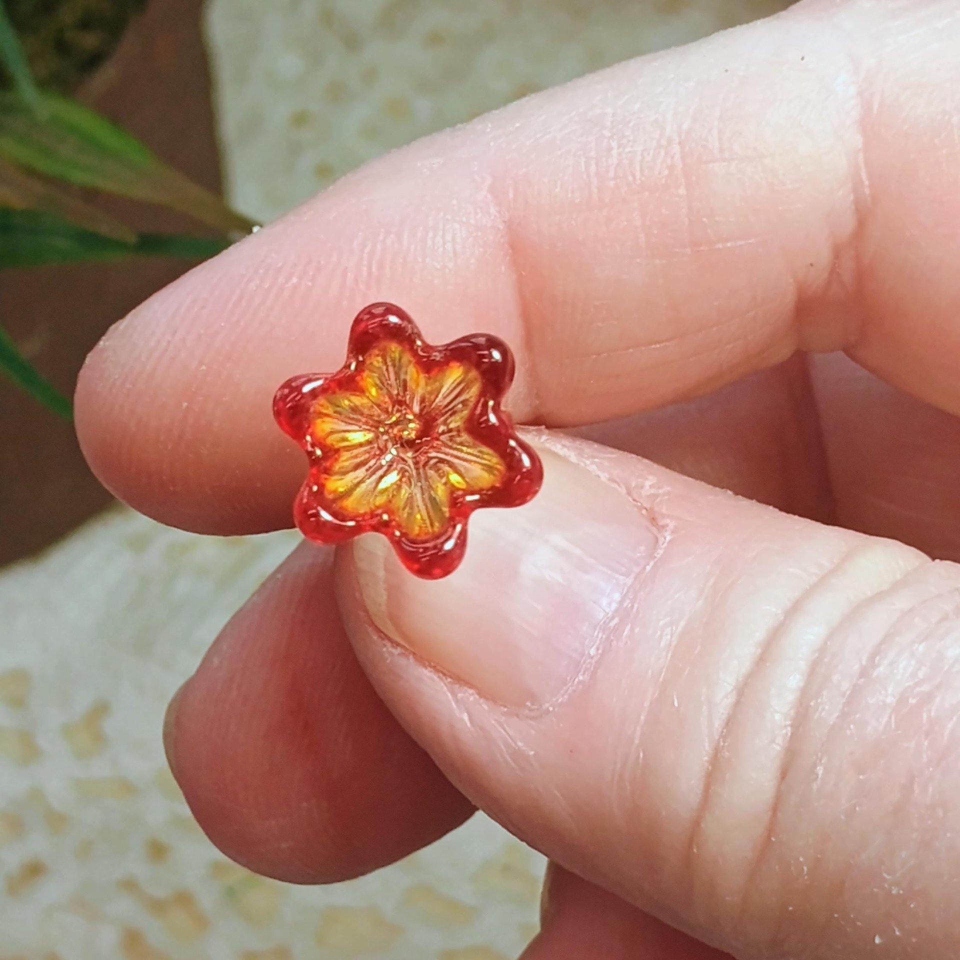 FIRE UV Reactive translucent ~glass flower miniature tiny small glass flowers on wire headpins; individually crafted lampwork; amber/red UV