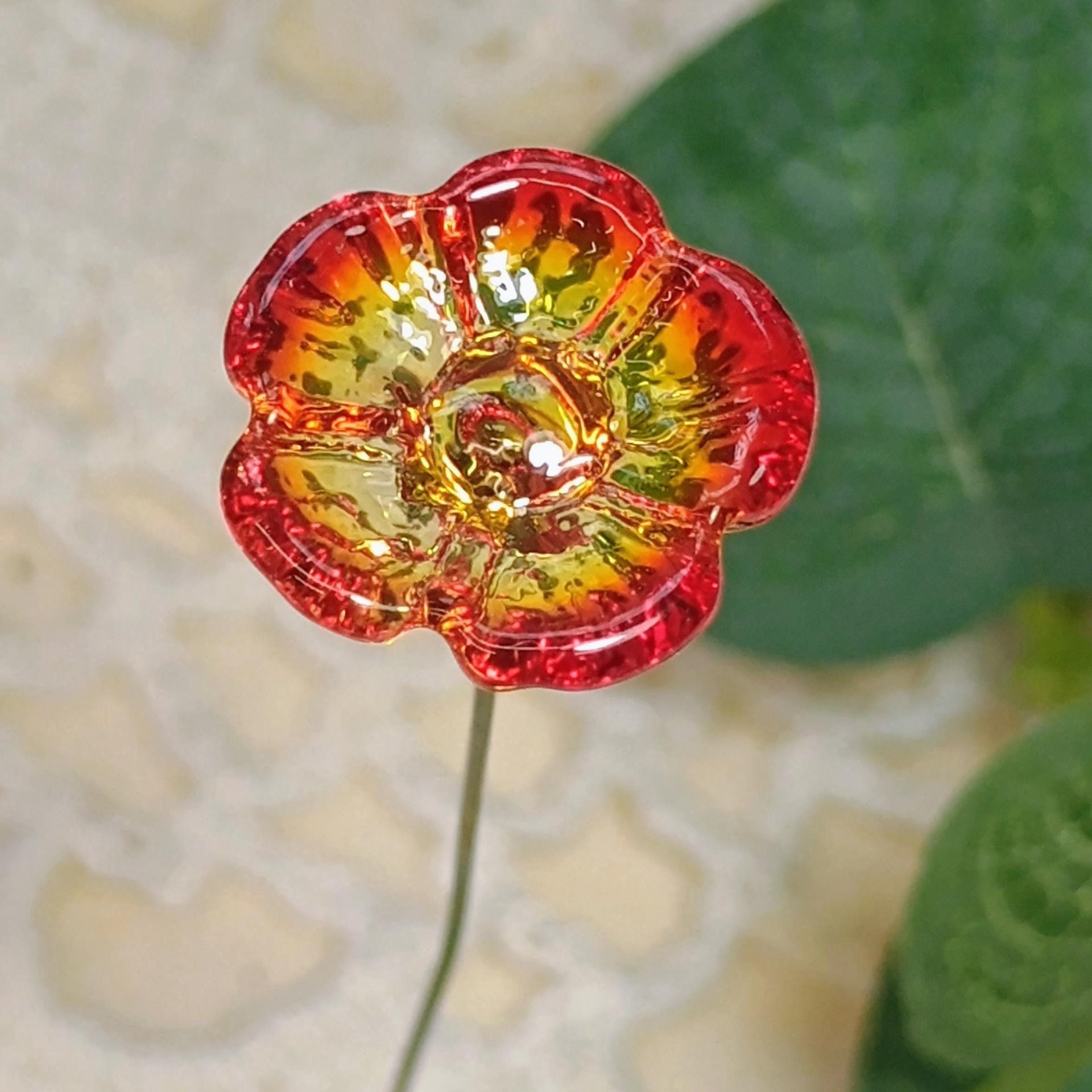 FIRE UV Reactive translucent ~glass flower miniature tiny small glass flowers on wire headpins; individually crafted lampwork; amber/red UV