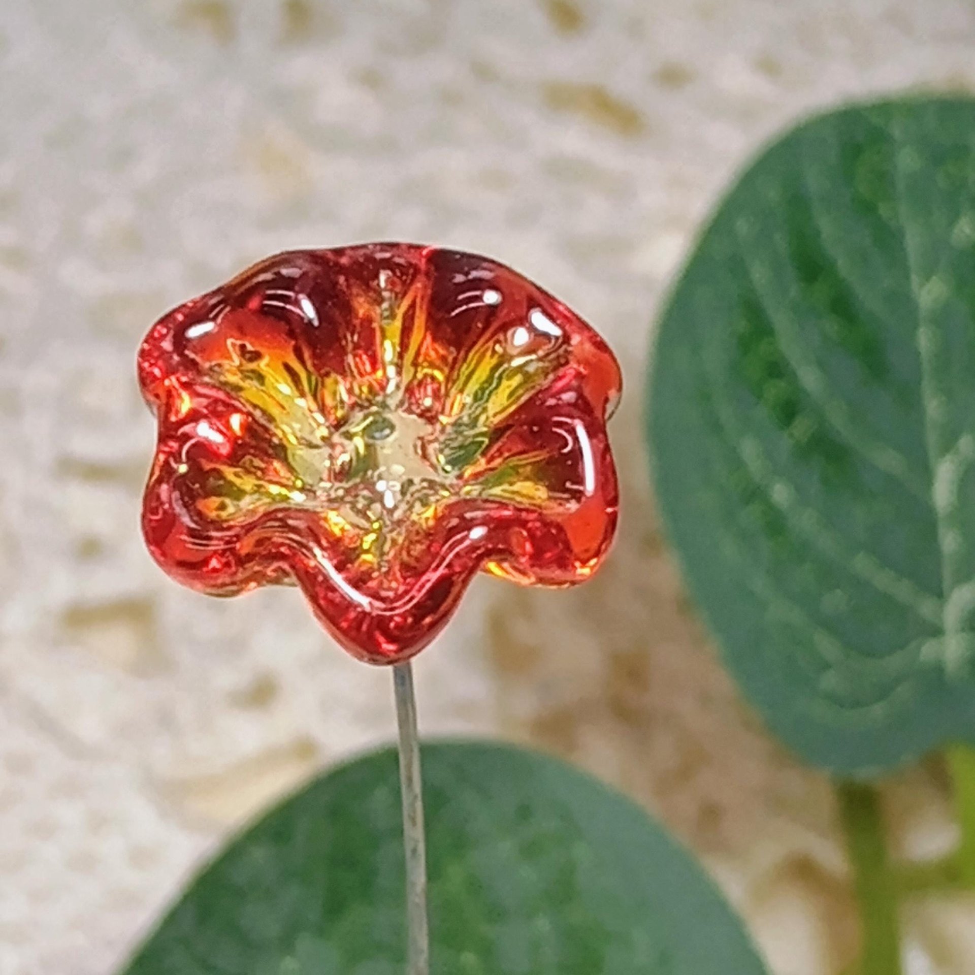 FIRE UV Reactive translucent ~glass flower miniature tiny small glass flowers on wire headpins; individually crafted lampwork; amber/red UV