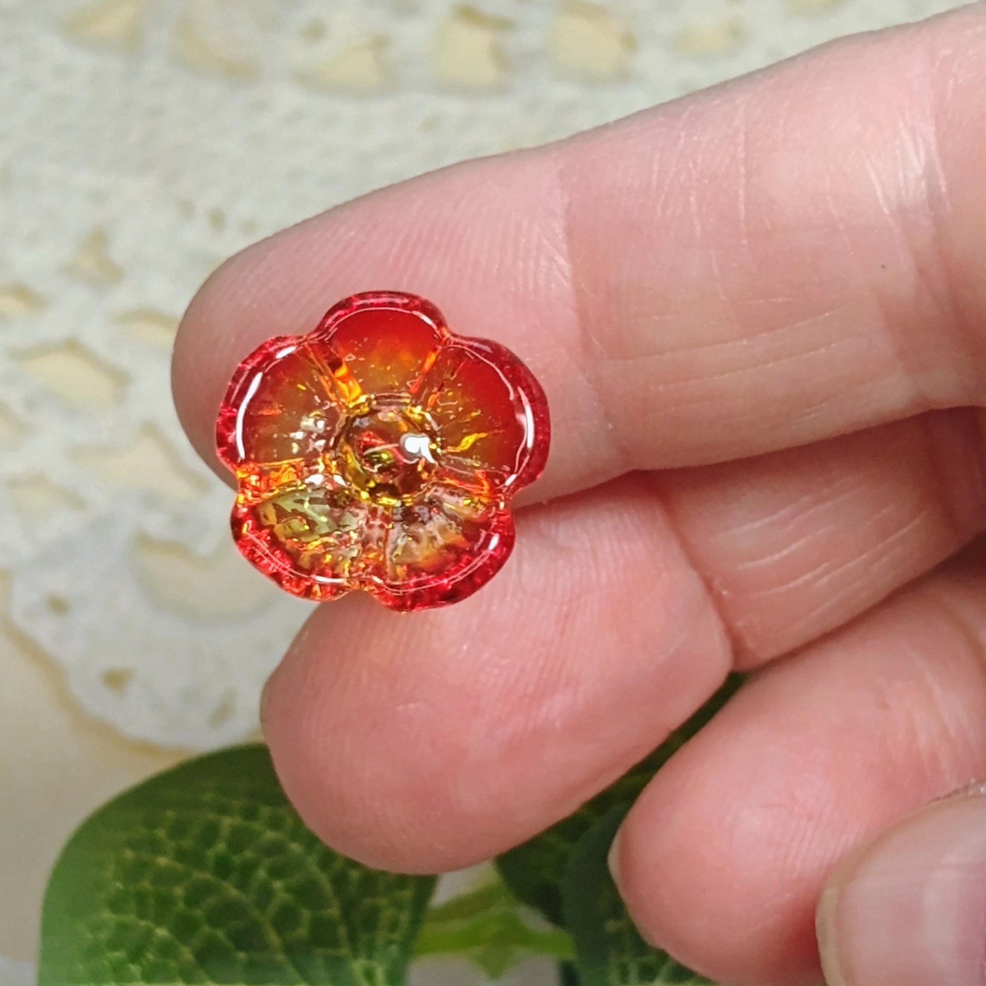 FIRE UV Reactive translucent ~glass flower miniature tiny small glass flowers on wire headpins; individually crafted lampwork; amber/red UV