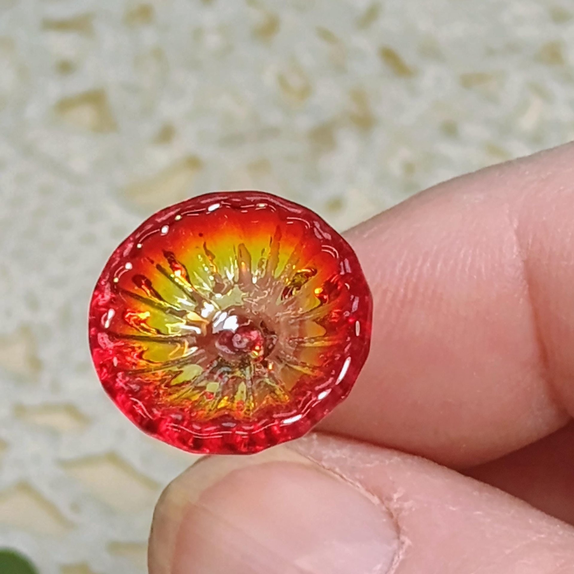 FIRE UV Reactive translucent ~glass flower miniature tiny small glass flowers on wire headpins; individually crafted lampwork; amber/red UV