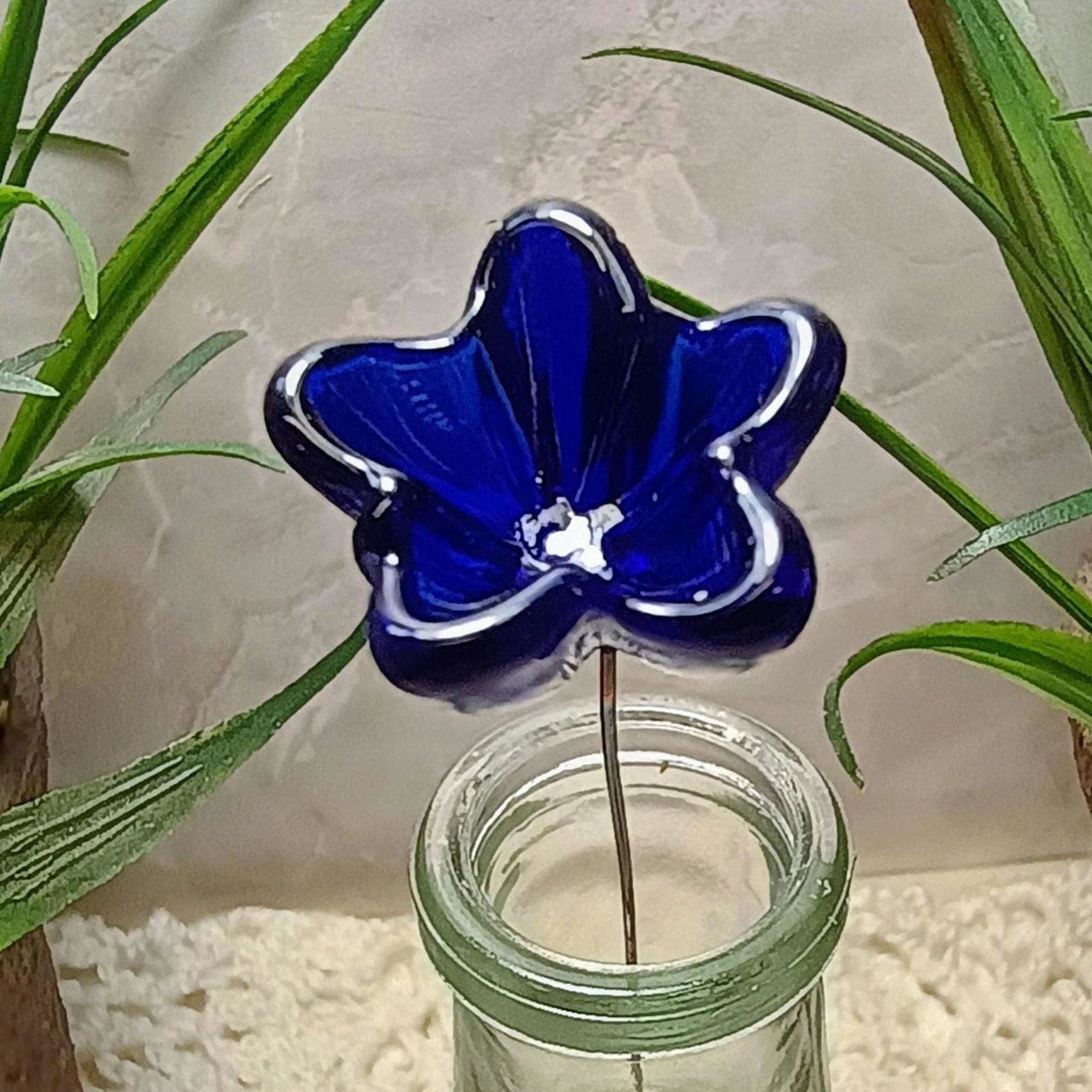 NEW Larger 20mm size! Large glass Starflower on 5in wire. Use in floral bouquet, plant pick, jewelry, gift, wedding, mixed media, plant pick