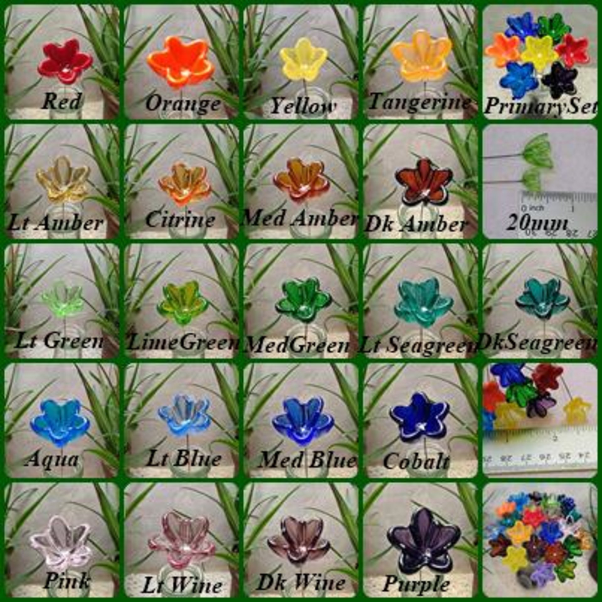 NEW Larger 20mm size! Large glass Starflower on 5in wire. Use in floral bouquet, plant pick, jewelry, gift, wedding, mixed media, plant pick
