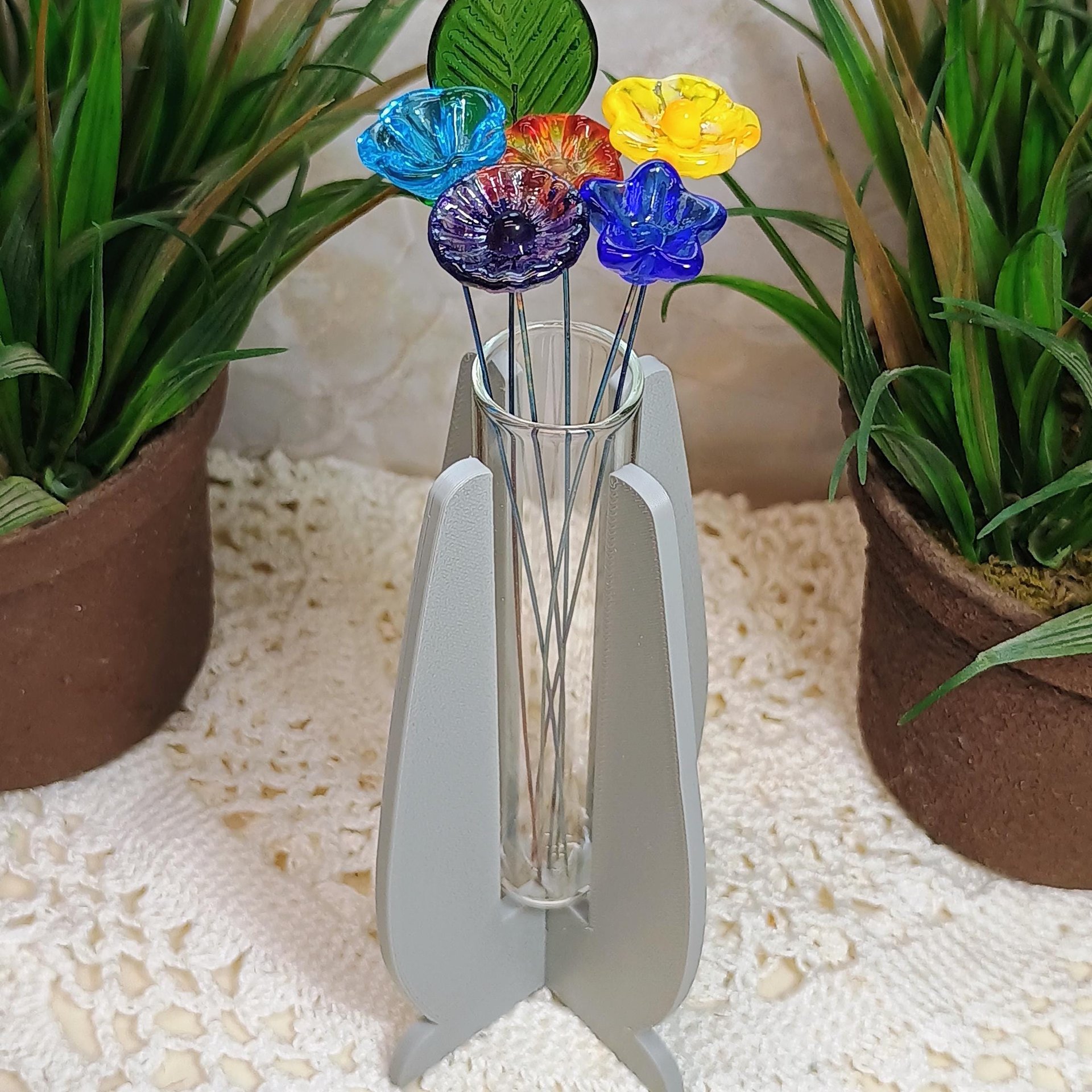 Elegant Modern Test Tube Flower Holder, propogation stand, small flower vase, glass water tube, 3D print, minimalist environmental friendly