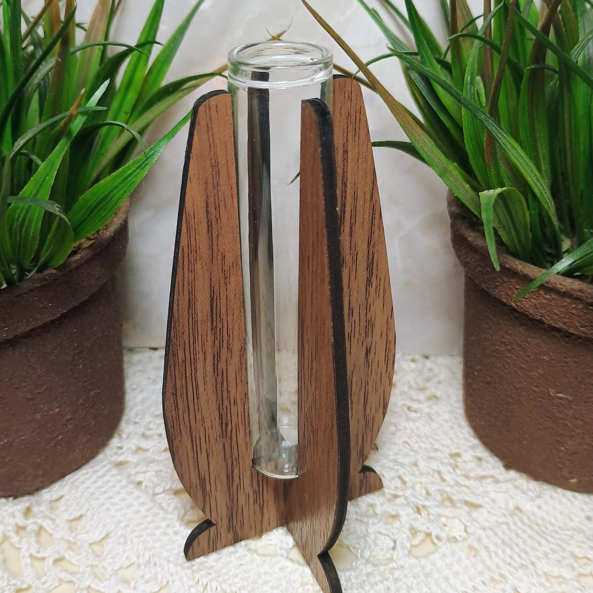 Wooden Elegant Modern Water Test Tube Flower Holder, propagation stand, small flower vase, glass water tube, minimalist wood