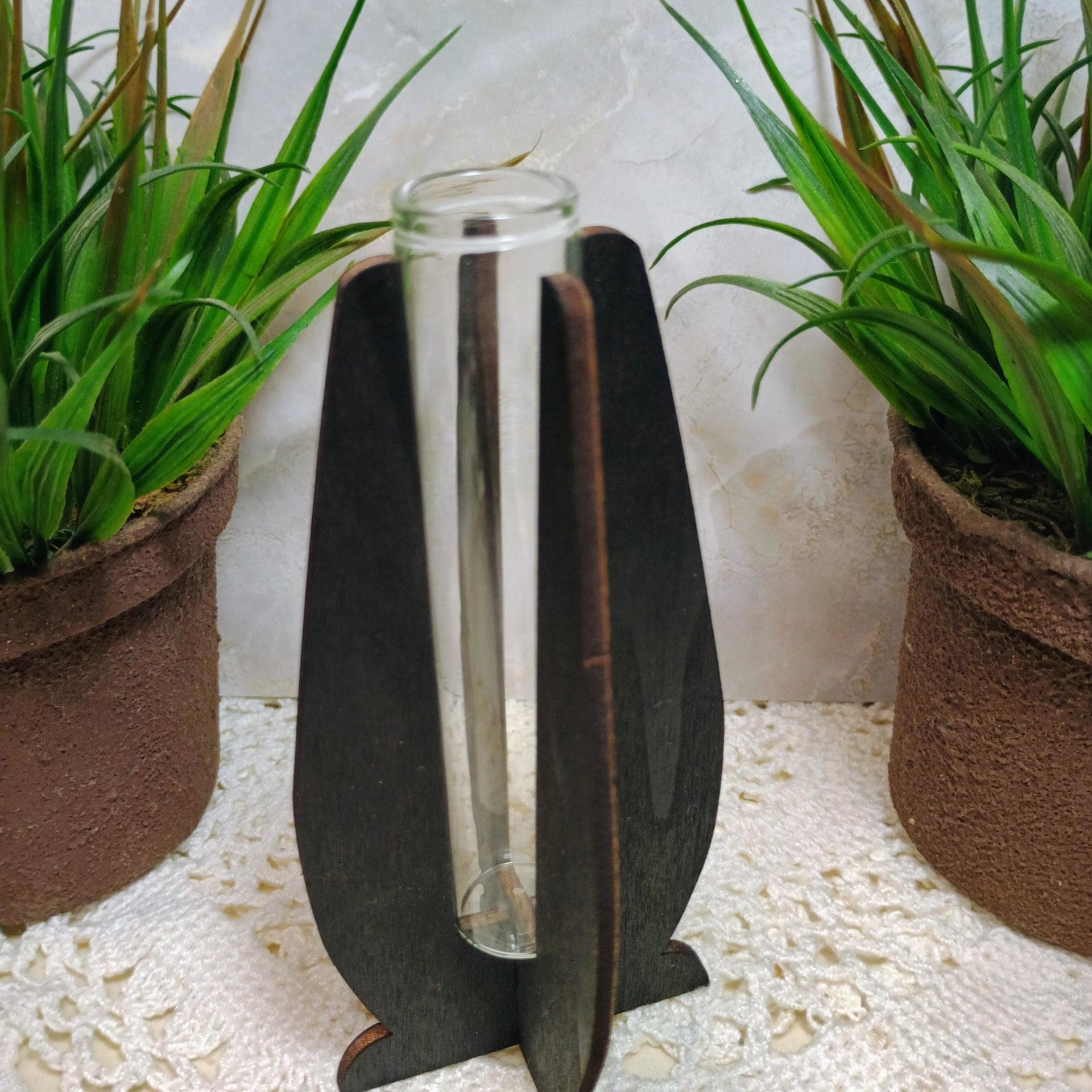 Wooden Elegant Modern Water Test Tube Flower Holder, propagation stand, small flower vase, glass water tube, minimalist wood