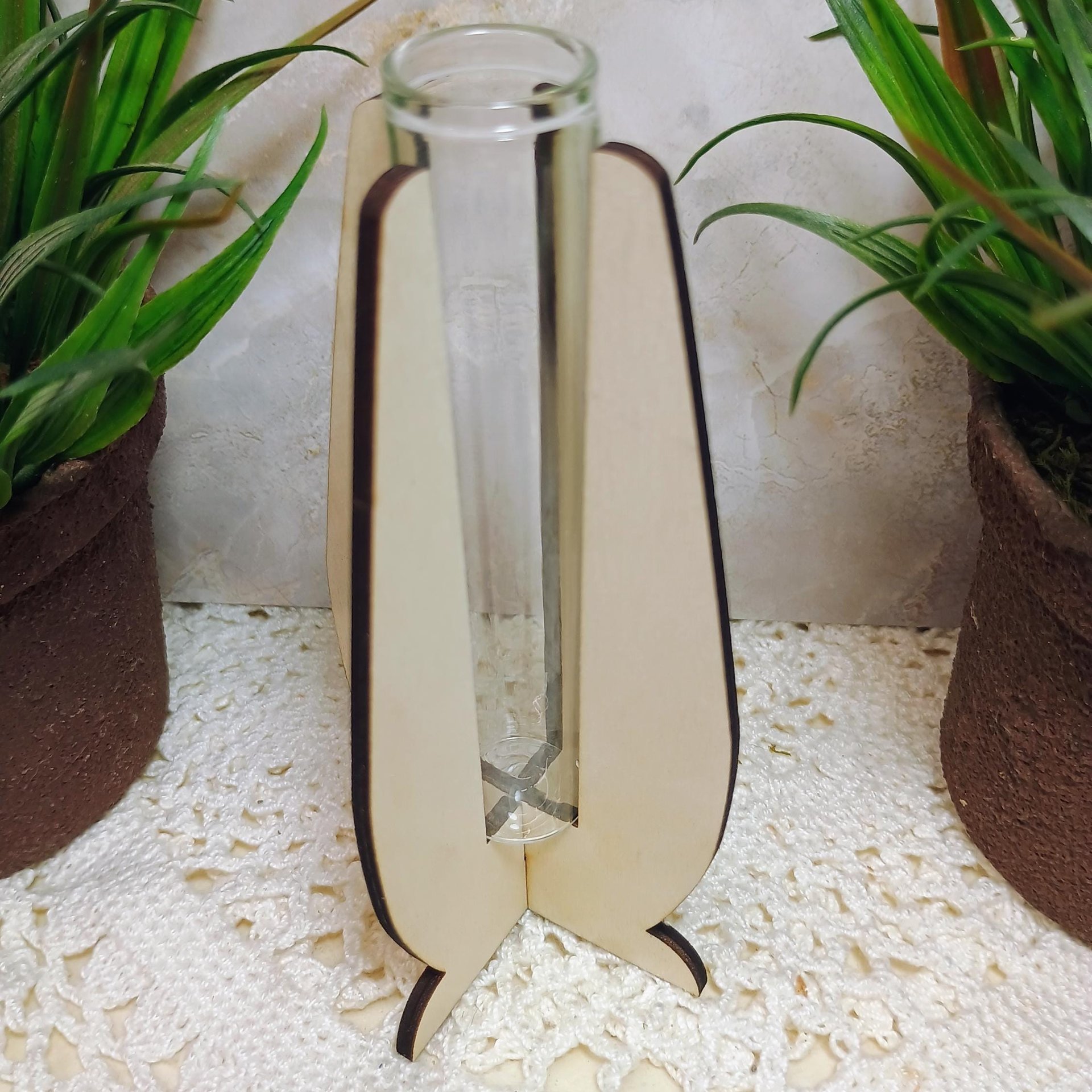 Wooden Elegant Modern Water Test Tube Flower Holder, propagation stand, small flower vase, glass water tube, minimalist wood