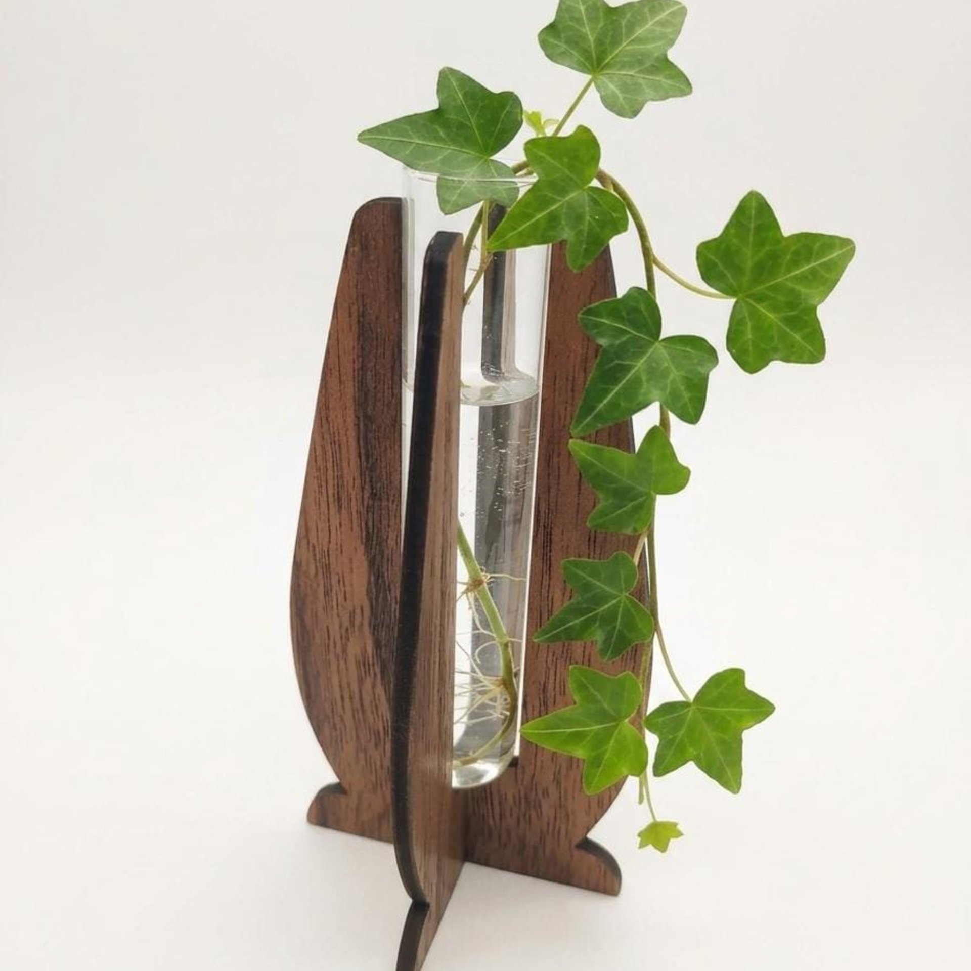 Wooden Elegant Modern Water Test Tube Flower Holder, propagation stand, small flower vase, glass water tube, minimalist wood