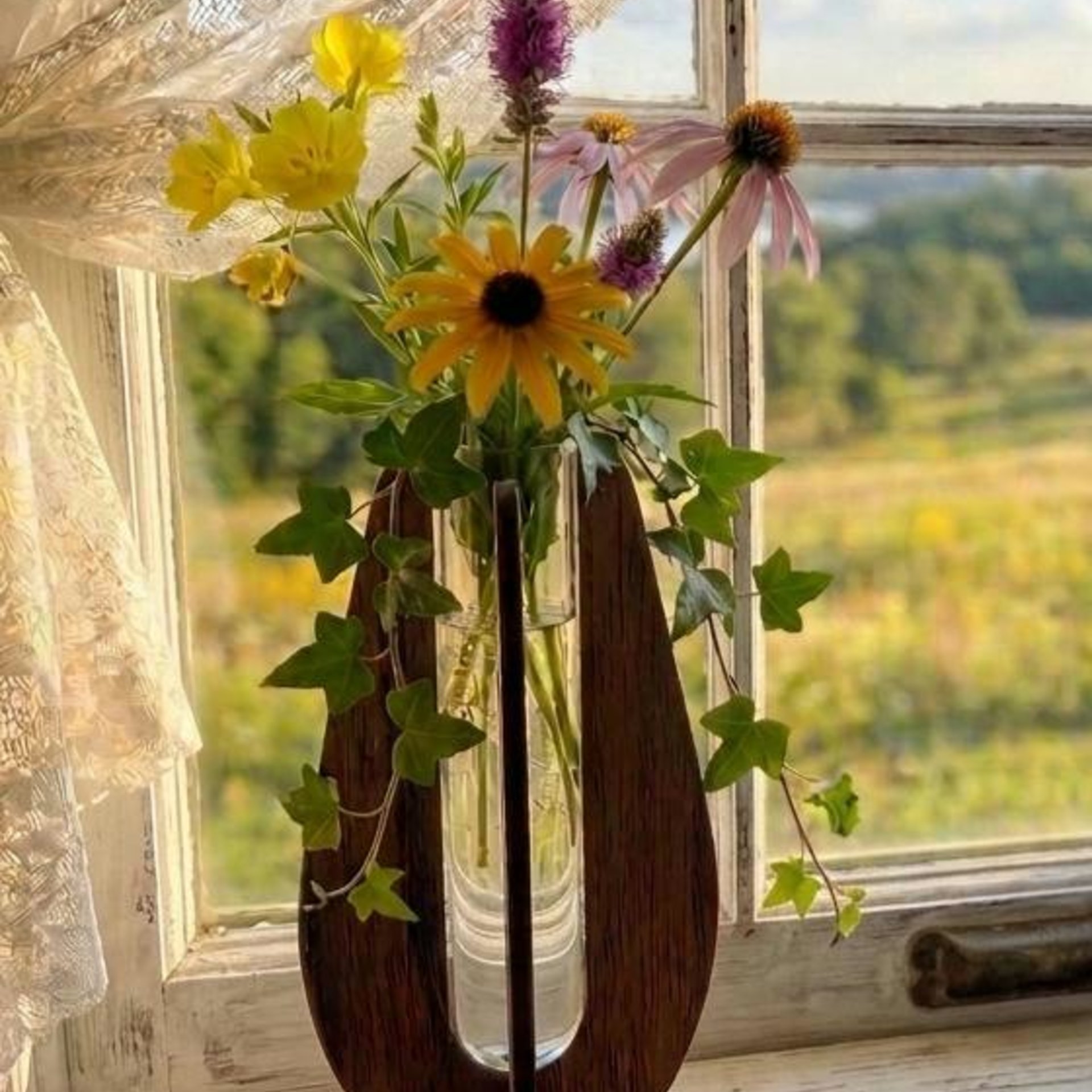 Wooden Elegant Modern Water Test Tube Flower Holder, propagation stand, small flower vase, glass water tube, minimalist wood