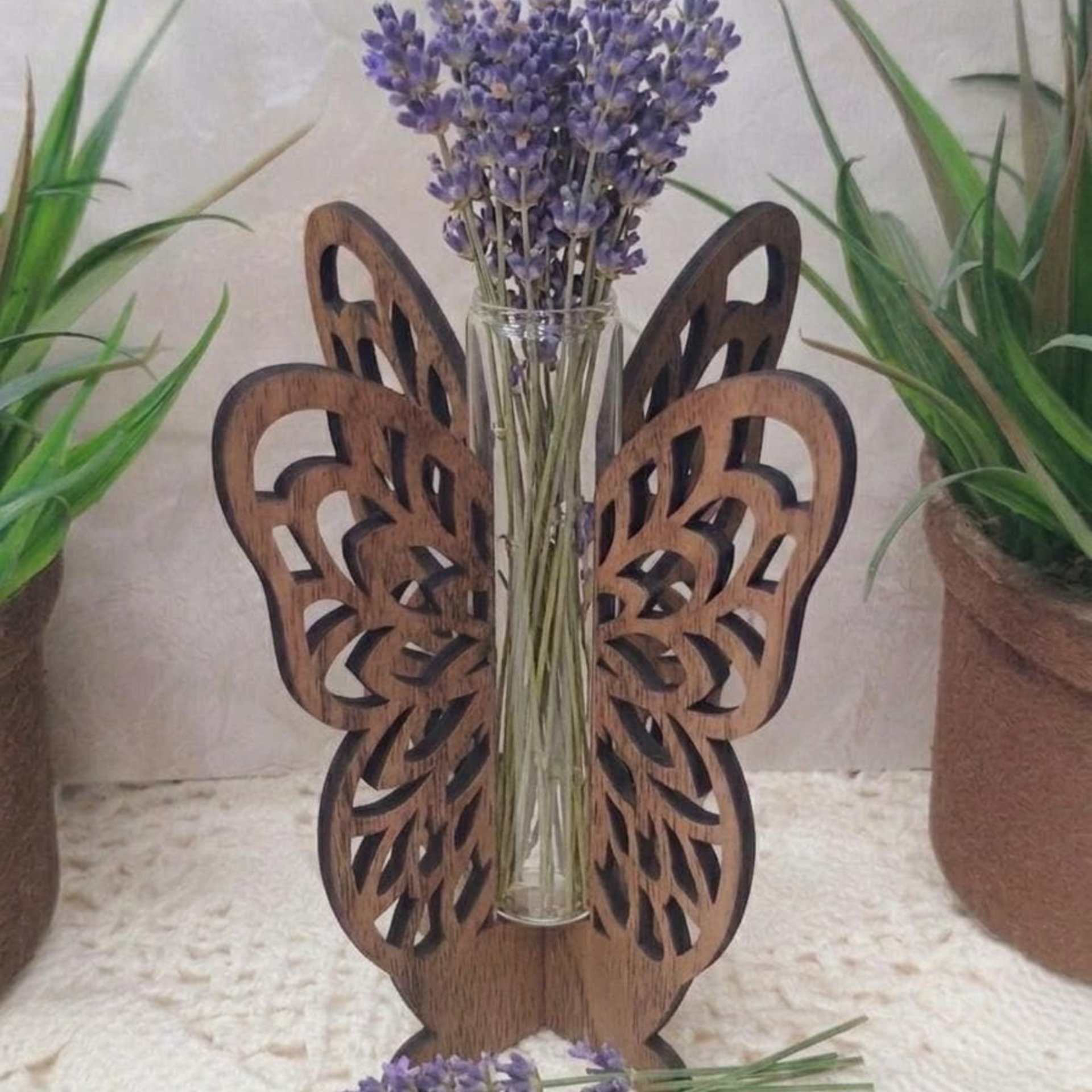 Wooden Butterfly Wings Test Tube Flower Holder, propagation stand, small flower vase, glass water tube, gift for garden and plant lover