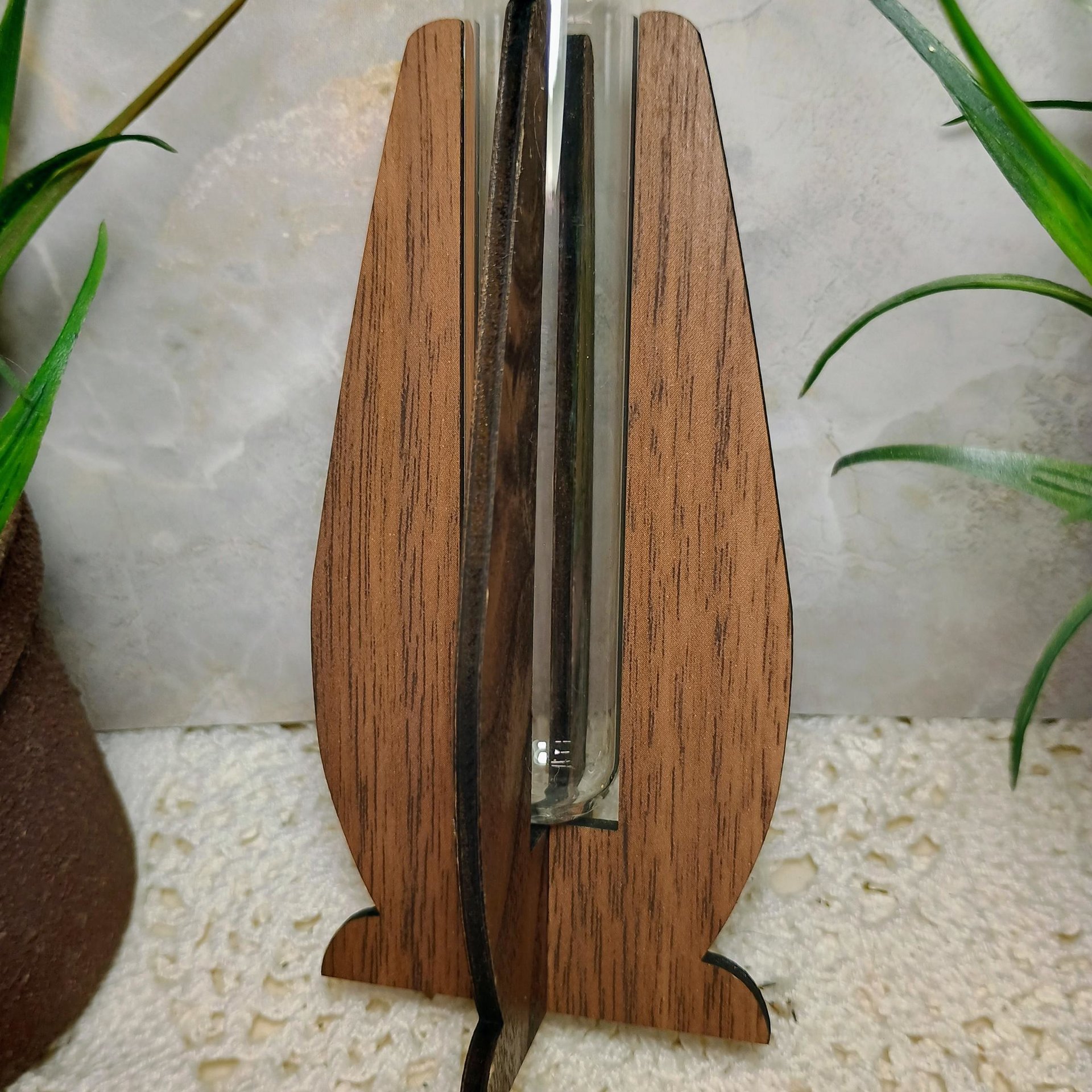 Wooden Elegant Modern Water Test Tube Flower Holder, propagation stand, small flower vase, glass water tube, minimalist wood