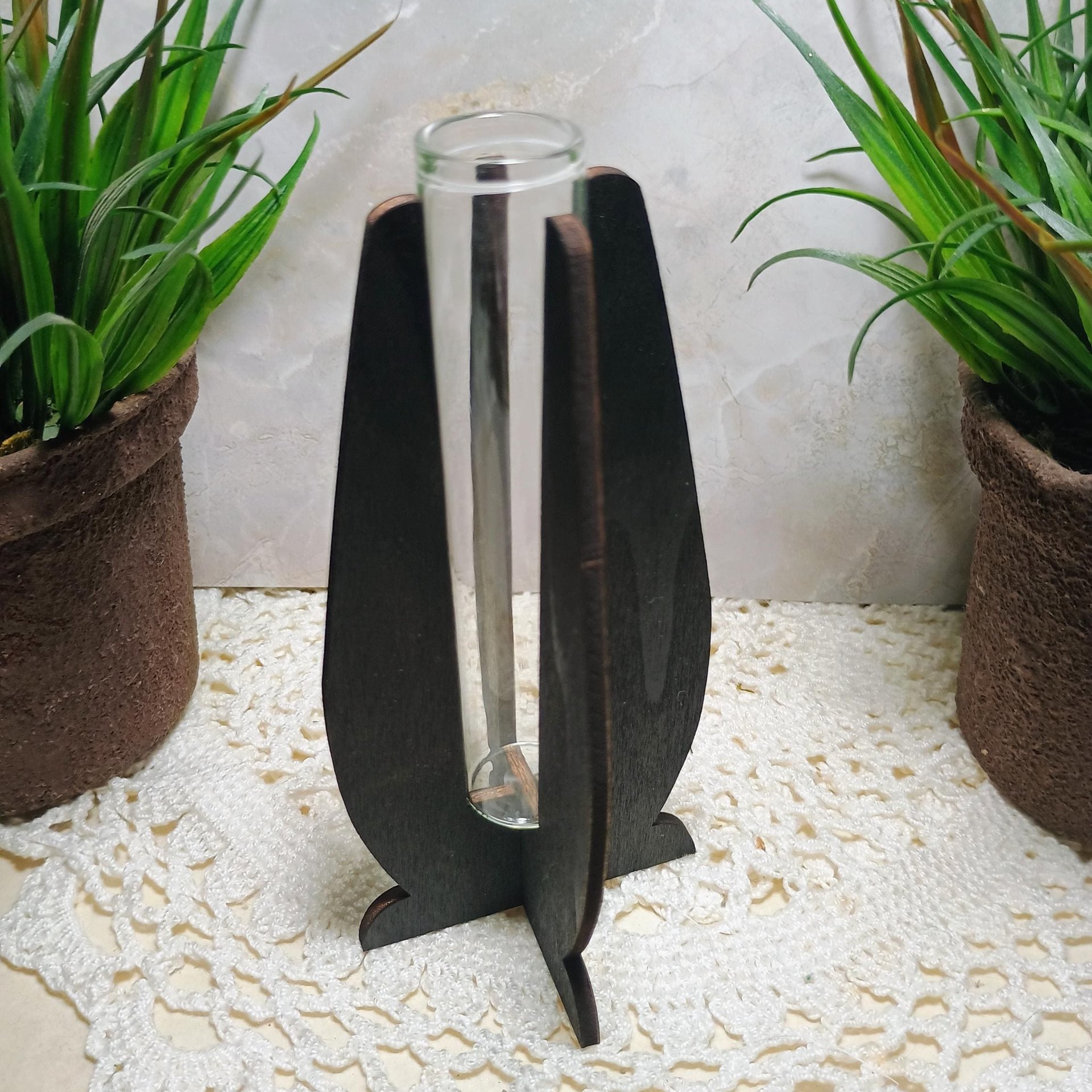 Wooden Elegant Modern Water Test Tube Flower Holder, propagation stand, small flower vase, glass water tube, minimalist wood