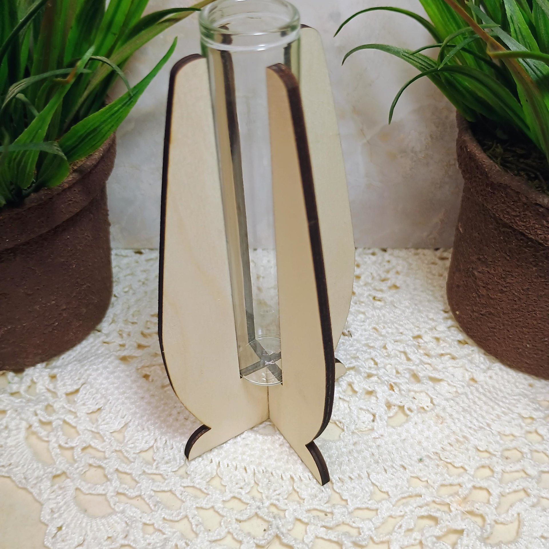 Wooden Elegant Modern Water Test Tube Flower Holder, propagation stand, small flower vase, glass water tube, minimalist wood