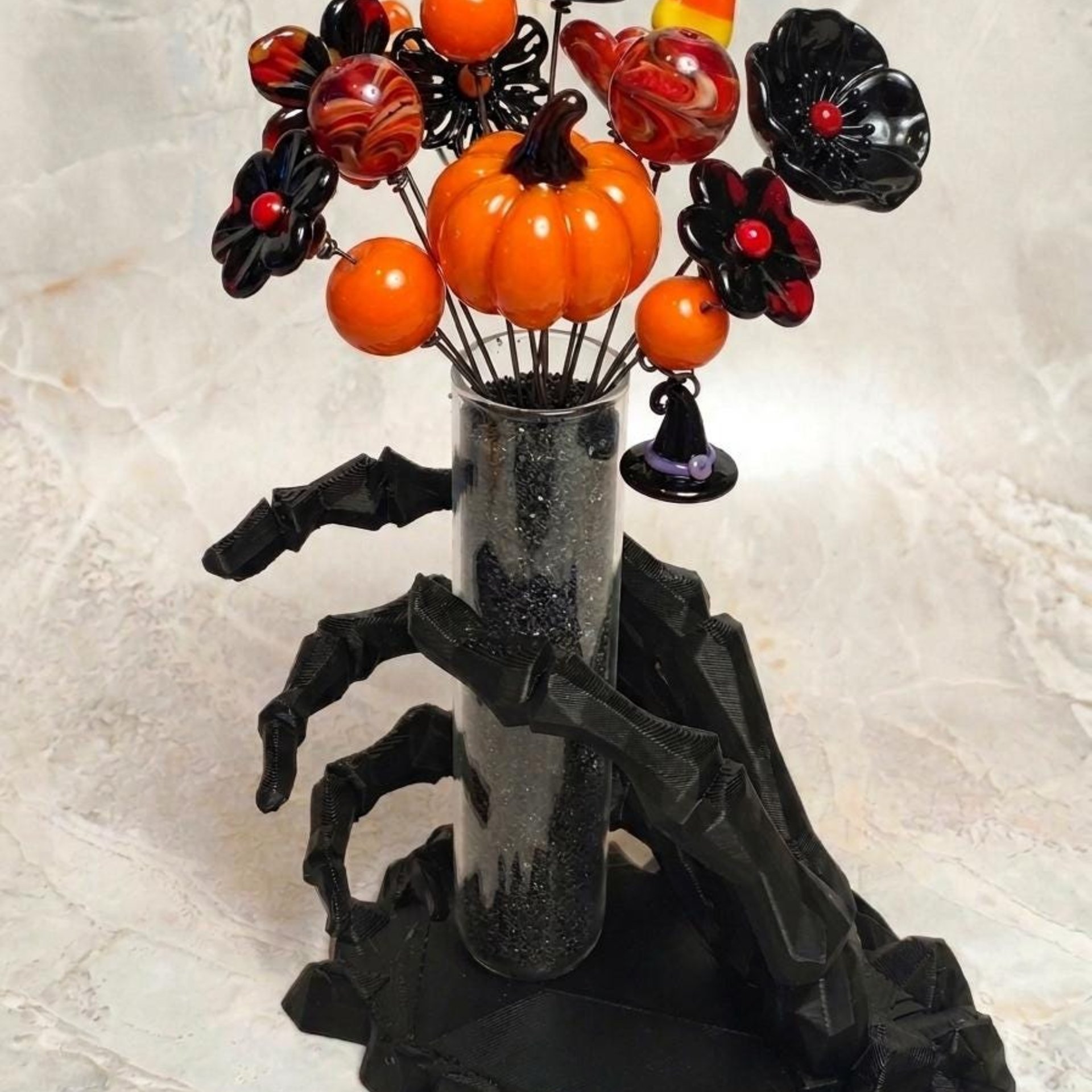 Skeleton hand glass tube holder or small bud vase, Halloween glass test tube flower holder, propagation stand, Gothic drink holder