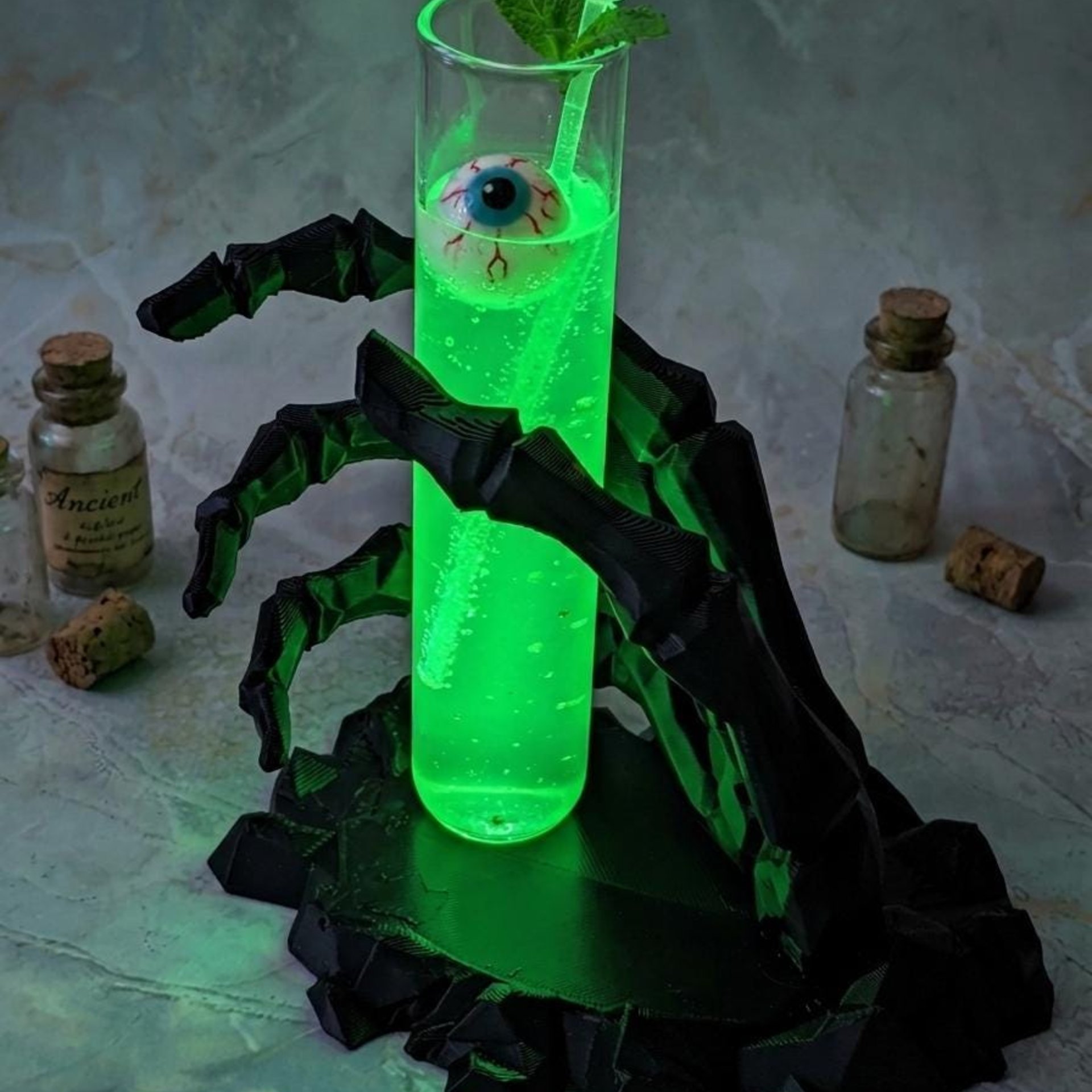 Skeleton hand glass tube holder or small bud vase, Halloween glass test tube flower holder, propagation stand, Gothic drink holder