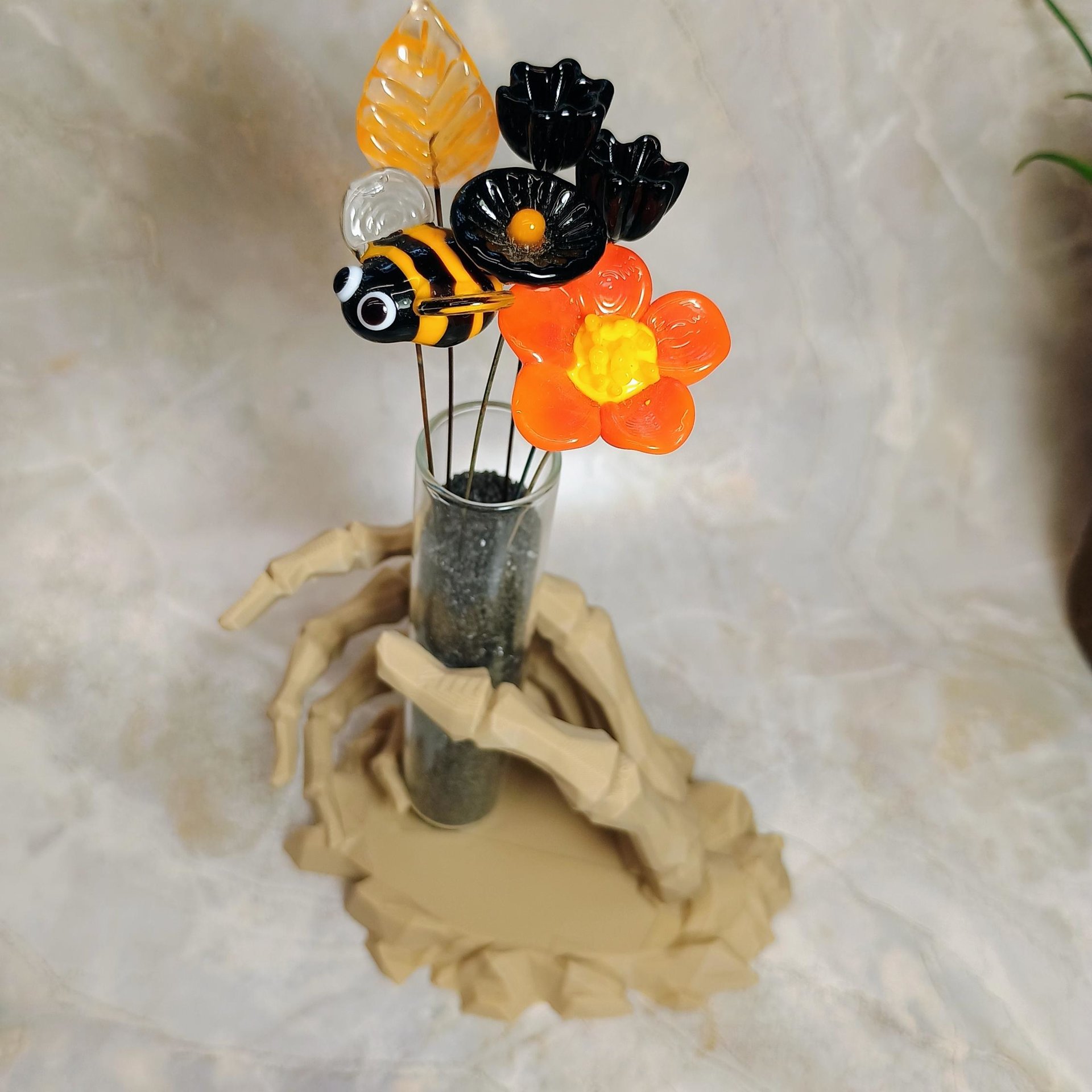 Skeleton hand glass tube holder or small bud vase, Halloween glass test tube flower holder, propagation stand, Gothic drink holder