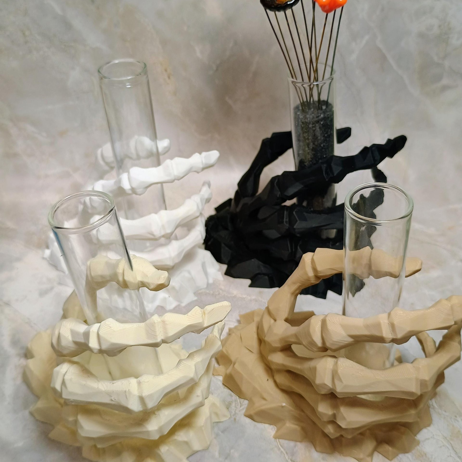 Skeleton hand glass tube holder or small bud vase, Halloween glass test tube flower holder, propagation stand, Gothic drink holder