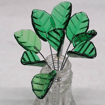 Bent Medium Green Leaf - Glass Leaf Headpins, tiny small glass leaf shape on wire, bouquets, mixed media, mosaic, jewelry, wedding decor