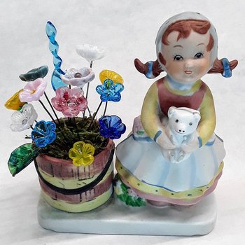 A bucket of flowers for this country girl and her friend- vintage porcelain vase