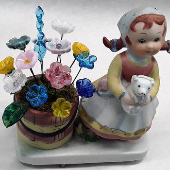 A bucket of flowers for this country girl and her friend- vintage porcelain vase