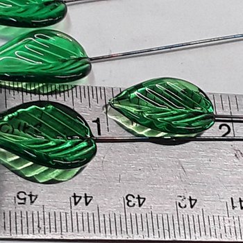 Elegant Medium Green Glass Leaf Headpins;  tiny, small glass leaf shape on wire. Perfect for jewelry, mixed media, wedding decor, host gift
