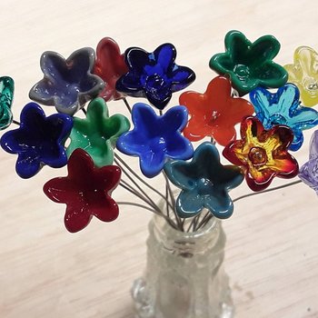 Starflower shape glass flower headpins ~ tiny, small miniature glass flowers on wire; individually crafted lampwork