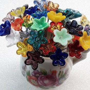 Starflower shape glass flower headpins ~ tiny, small miniature glass flowers on wire; individually crafted lampwork
