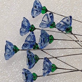 Light Blue Bellflower glass flowers, tiny small miniatureglass flowers on wire; handcrafted lampwork, jewelry, mixed media, wedding, gifts