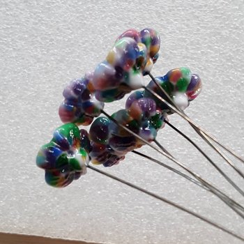Tie Dye 5-petal glass flower headpins ~ tiny small mini glass flowers on wire; individually crafted lampwork by me in my studio