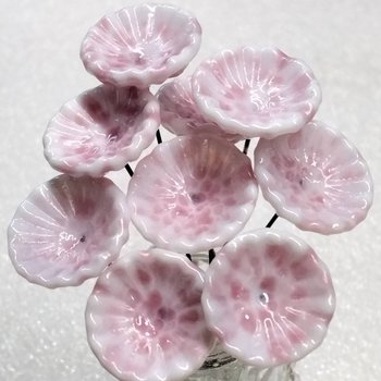 SOFT PINK MOTTLE on White Coral Disk glass flower headpins ~ tiny small mini glass flowers on wire; lampwork, jewelry, mixed media, gifts
