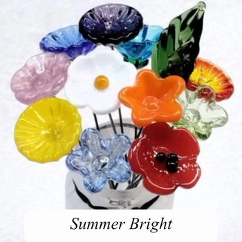 SUMMER BRIGHT Bouquet bright colors glass flower bouquet, tiny, small glass flowers handcrafted, gift friend, thinking of you, just because