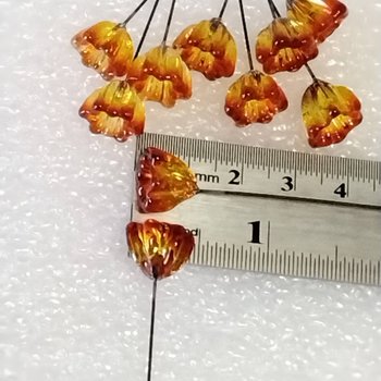 Fire Mini Rufflebell glass flower on wire headpins, mini tiny small glass flowers on wire; handcrafted lampwork, jewelry, mixed media, gifts