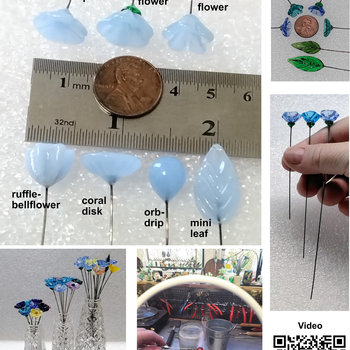 HYDRANGEA glass flowers, tiny small mini glass flowers on wire; handcrafted lampwork, jewelry, mixed media, wedding, plants, great gifts