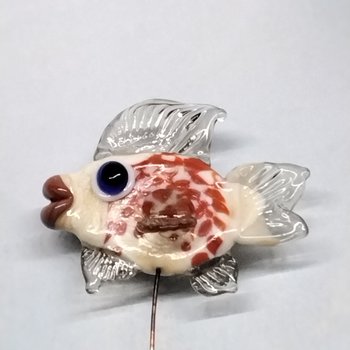 New! CORAL TAN FISH glass miniature 5" high; small, tiny fish sculpture on wire  ~ tiny, small miniature glass sculpture