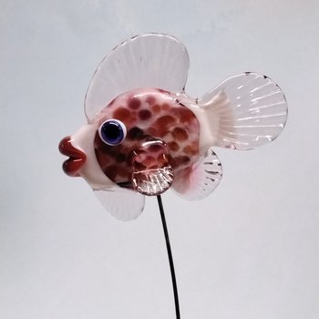 New! PINK/CRANBERRY FISH  glass miniature 5" high; handmade lampwork small fish sculpture on wire  ~ tiny small miniature glass sculpture