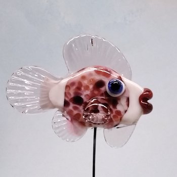 New! PINK/CRANBERRY FISH  glass miniature 5" high; handmade lampwork small fish sculpture on wire  ~ tiny small miniature glass sculpture